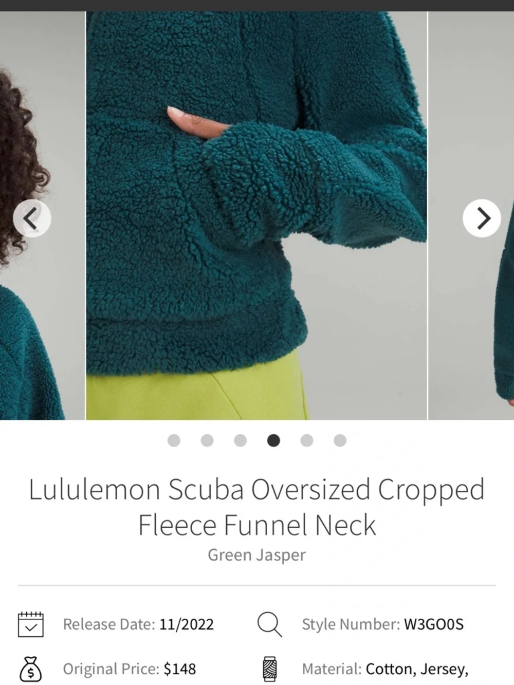 Lululemon Scuba Oversized Cropped Fleece Funnel Neck Green Jasper XL/XXL - Picture 12 of 13